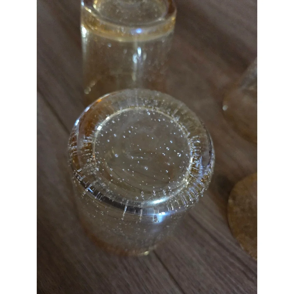Vintage MCM Amber Seeded Bubble Hand Blown Whiskey Glasses Tumblers Set of 4